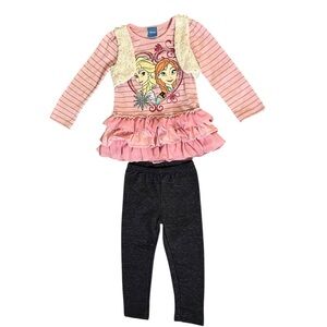 Disney Frozen Anna & Elsa Ruffle Tiered Long‎ Sleeve With Leggings Size 3T
